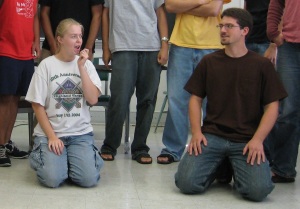 What you see here is an actual college photo. That's me, in Japanese class, rocking the cargo pants, sitting next to my friend, Ryan, with an amusing look on my face.  Honestly, I don't remember what we were talking about before the camera went off.